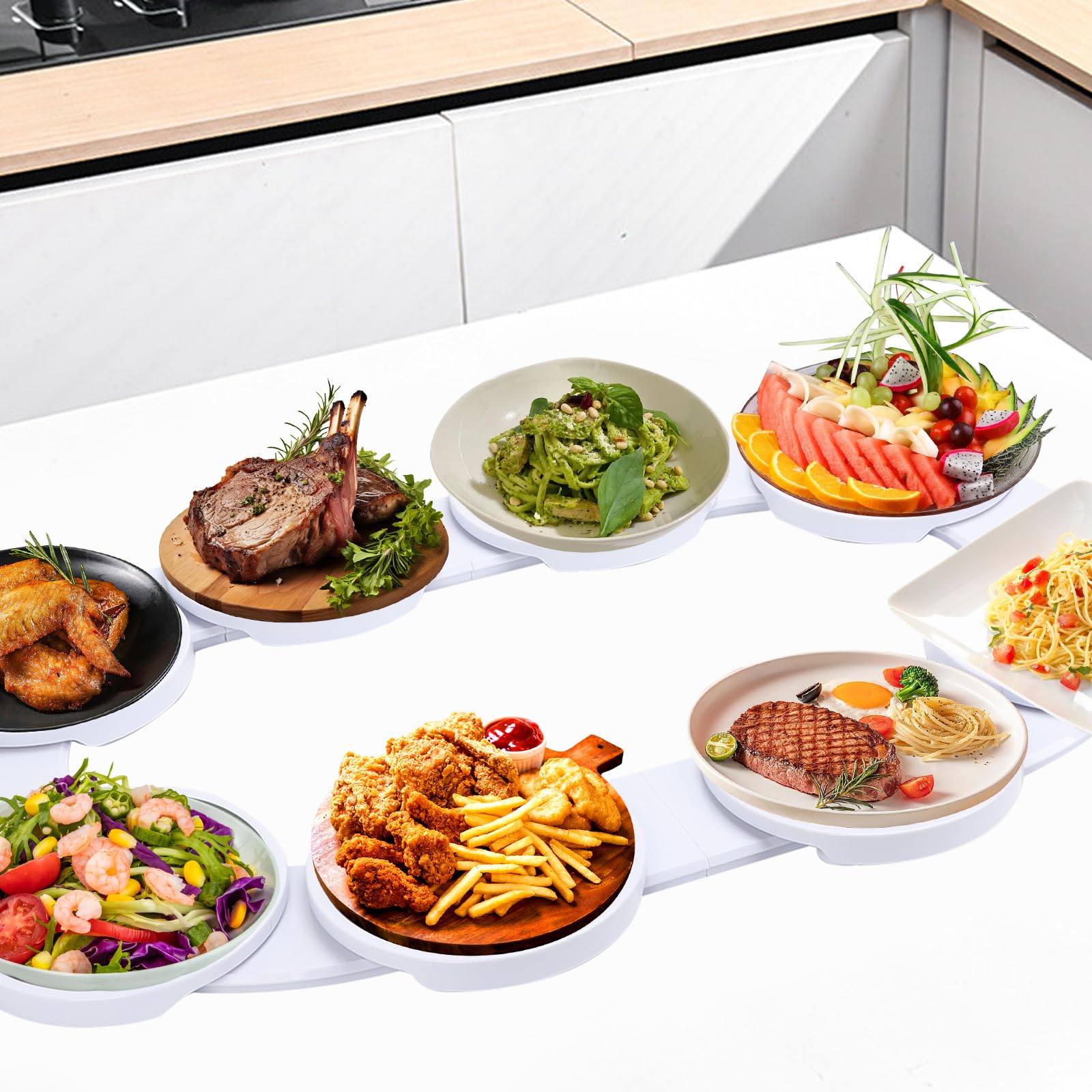 Vassoio girevole per tavolo da pranzo, piatto da portata girevole a 360°, per 8 vassoi Lazy Susan, piatto girevole per tavoli lunghi, tavolo buffet, girevole multifunzione per pasti in famiglia e