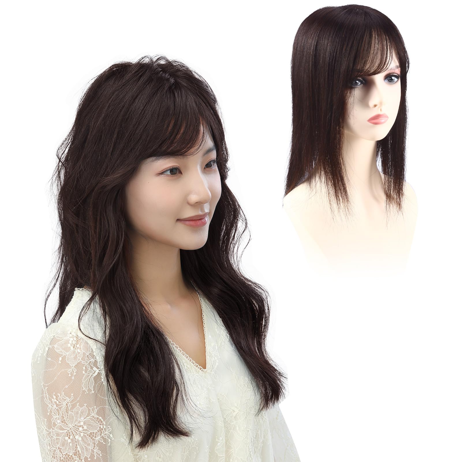 Amazon.co.jp: HIYE 部分ウィッグ 総手植え 人毛100% 頭頂部 女性 自然