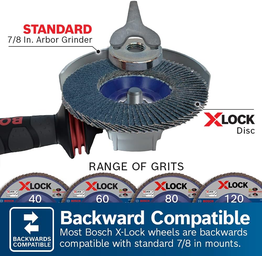 BOSCH FDX2750120 1-Piece 5 In. X-LOCK Flap Disc 120 Grit Compatible with 7/8 In. Arbor Type 27 for Applications in Metal Blending and Grinding