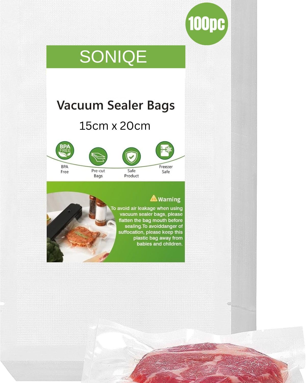 Food Grade; BPA-Free; Microwaveable; Ready Vacuum Bags with 90 Micron Thickness (One side Embossed) travel friendly | Airtight | space saver (PACK OF 100) (15 x 20 cm)-image-43