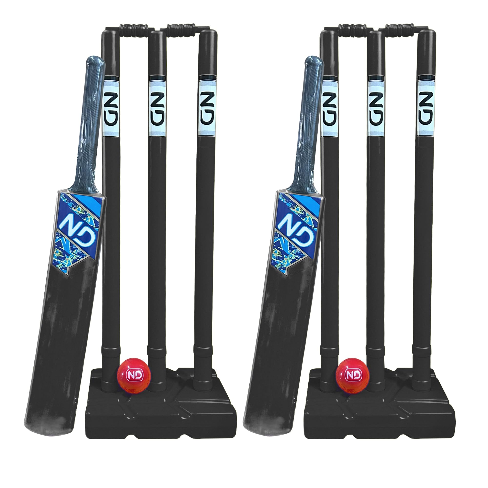 22YardsPro Cricket Setโ Plastic Stumps, Bat & Ball | Lightweight, Durable & Portable | For Kids & Adults | Indoor & Outdoor Play | With Mesh Handy Carry Bag (Black,Pack 2)