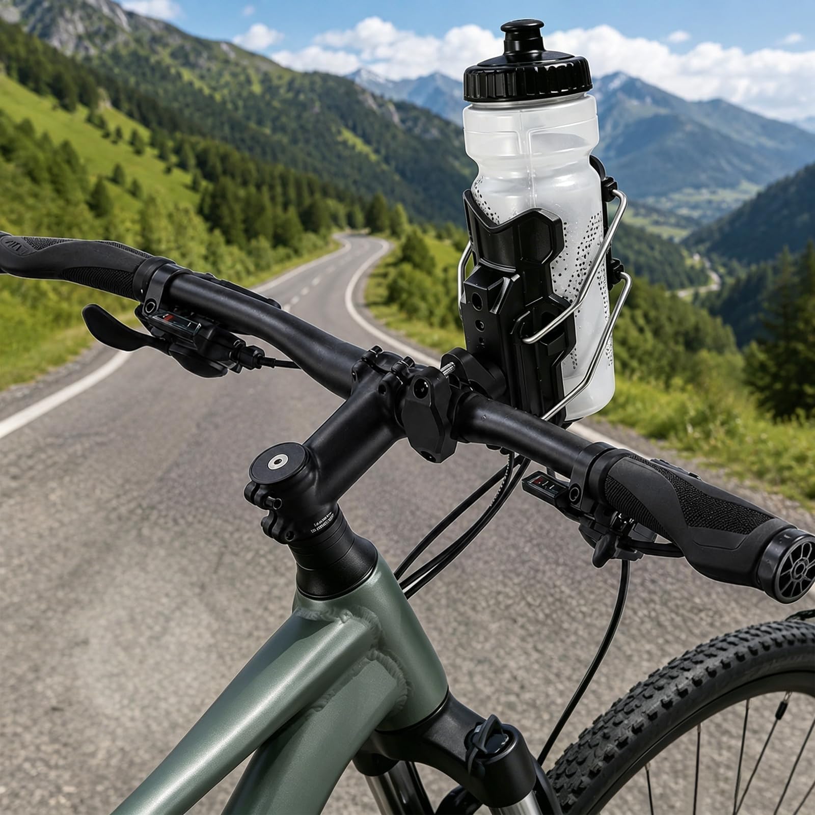 Uchwyt na bidon rowerowy obrót o 360°, dopasowany uchwyt na bidon rowerowy z narzędziem śrubowym, automatyczna konstrukcja mocująca, uchwyt na butelkę do roweru i motocykli, czarny