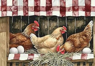 F-CANLAN Round Full Drill Diamond Painting Kit, 5D DIY Rooster Diamond Painting Laying Hens Art Kits with Diamonds Dots Egg Diamond Painting Kit for Adult Child Room Decor (12X16 inches)