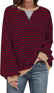 Women Oversized Striped Crewneck Sweatshirt Long Sleeve Color Block Pullover Tops Casual Loose Workout Shirt