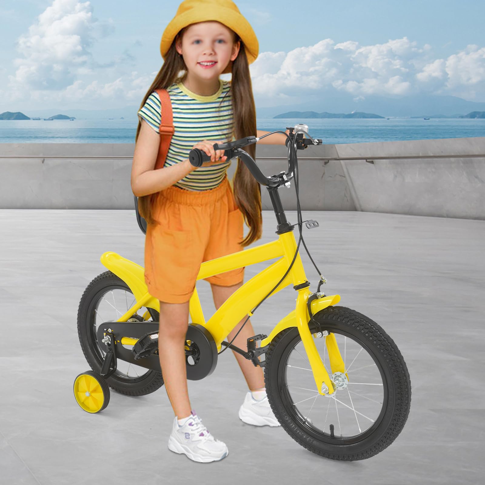 14 Zoll Kinderfahrrad mit Stützrädern - Höhenverstellbares Lernfahrrad für Kinder ab 3 Jahre mit Handbremse und Klingel für Jungen & Mädchen – Ideal zum Radfahren Lernen und als Geschenk