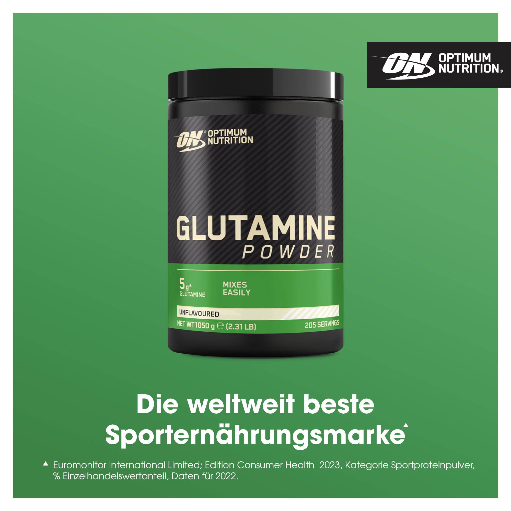 Optimum Nutrition Glutamin-Pulver, l-Glutamin-Aminosäure-Pulver, Nahrungsergänzungsmittel vor und nach dem Training Shake, nicht aromatisiert, 205 Portionen, 1,05 kg