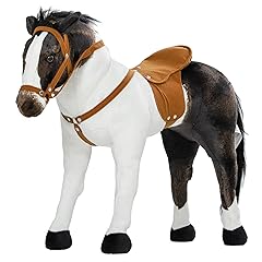 Qaba Ride on Horse for Toddlers 3-8 Years Old, Riding Horse with Neighing Sound, Stuffed Animal Horse Toy for Kids with Padding, Brown