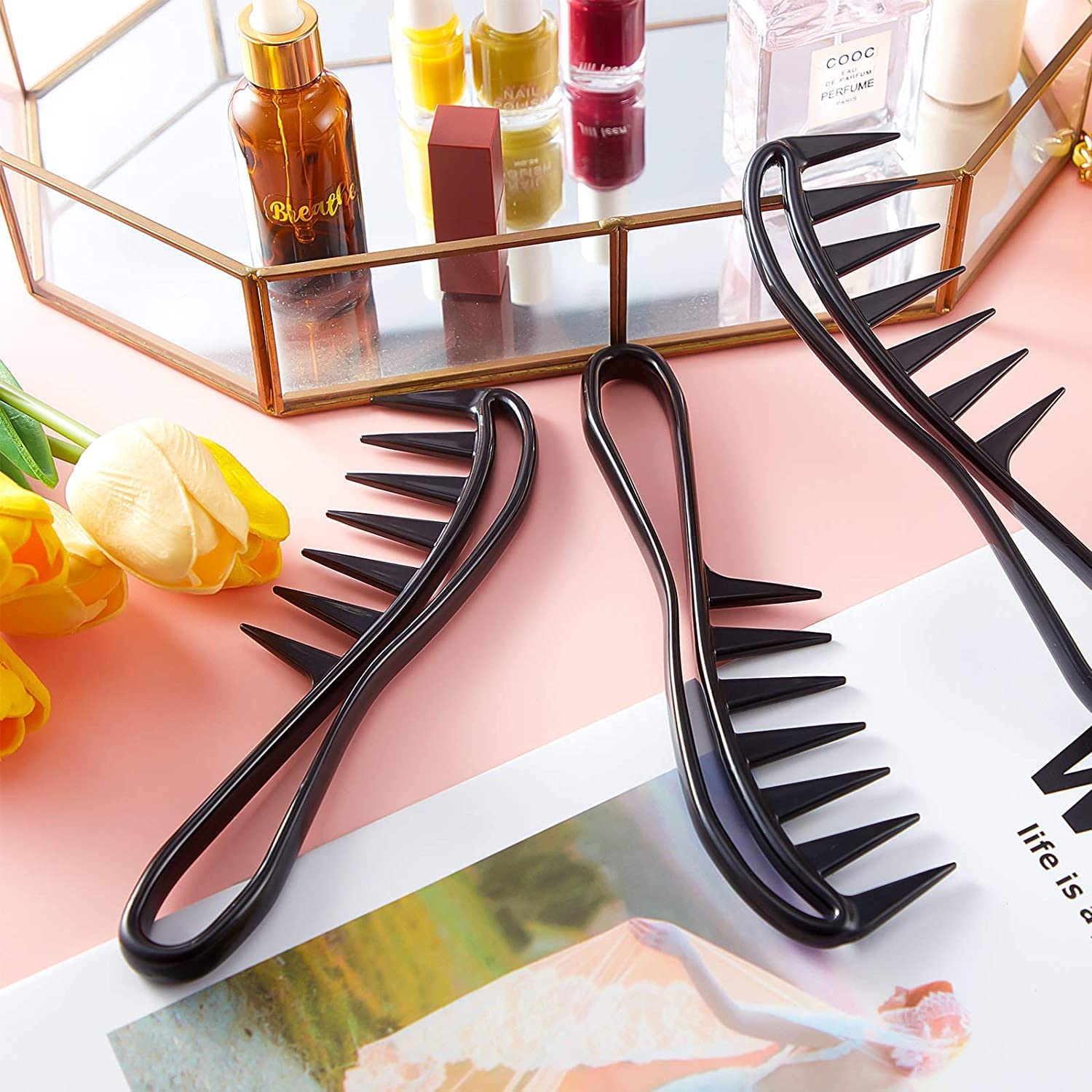 Jibaro 2Pieces Wide Tooth Detangling Comb Shower Flexible Comb Wide Spacing Teeth Comb Anti-Static Detangling Shampoo Comb for Long, Thick, Curly, Wet, Dry and Most Hair Types 3