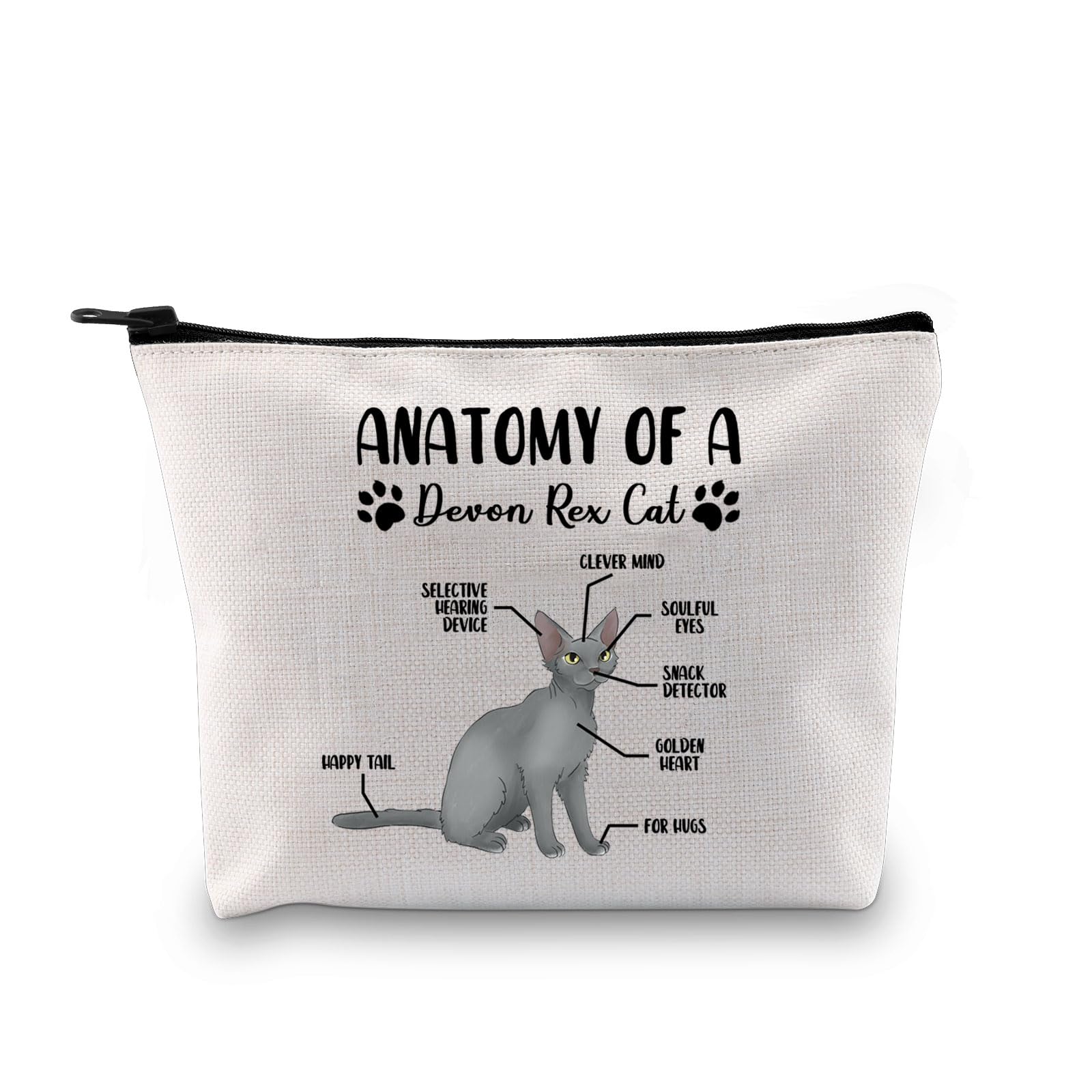 PYOUL Funny Devon Rex Cat Gift Anatomy of A Devon Rex Cat Makeup Bag Devon Rex Cat Mama Cosmetic Bag Devon Rex Cat Owner Gift (Devon Rex Cat Bag)