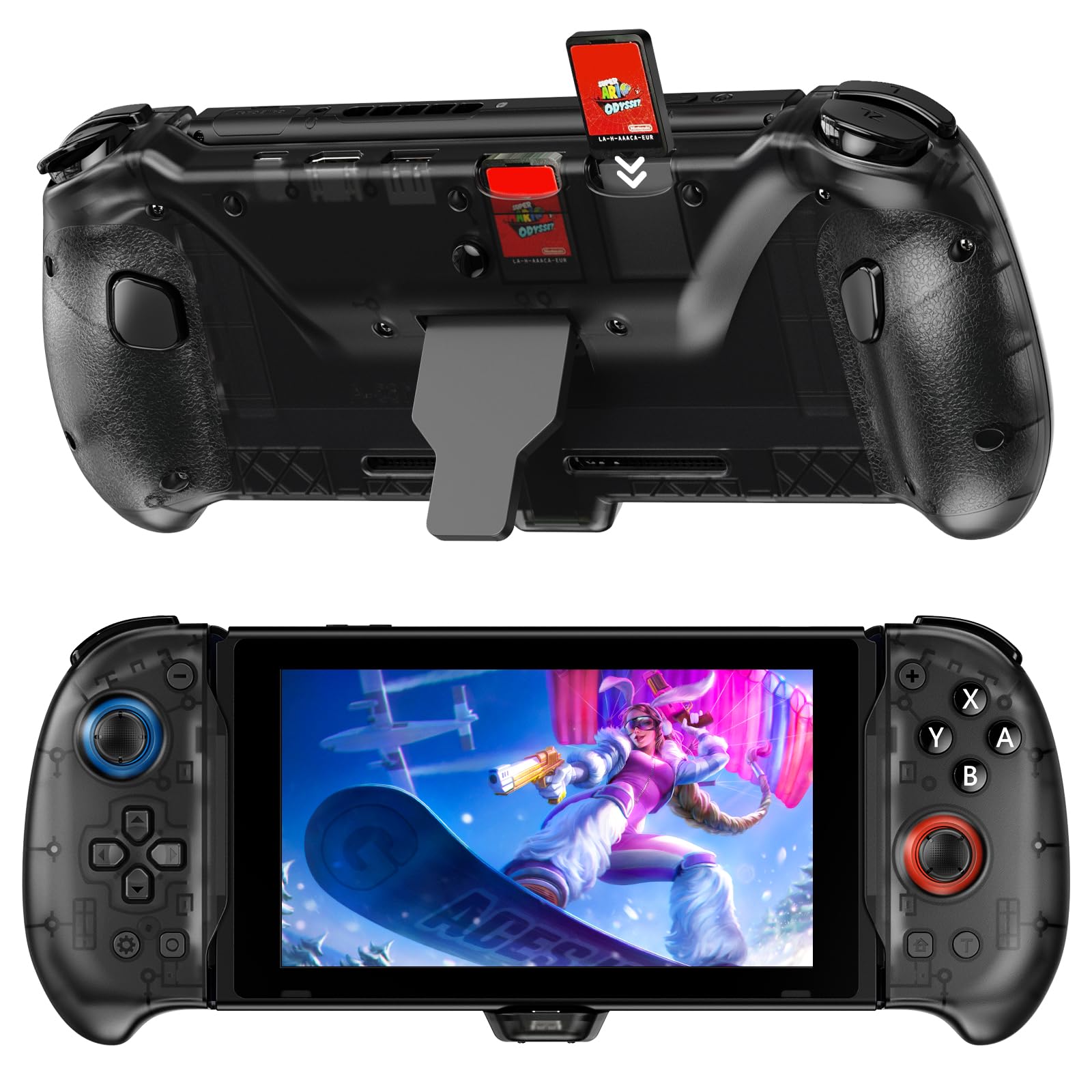 NexiGo Gripcon à Effet Hall avec béquille et Sortie HDMI pour Le Dock TV, Joystick à détection Hall pour Switch/Switch OLED, Mode Portable, Ports HDMI et USB 3.0 Pris en Charge en 4K/1080P, Noir