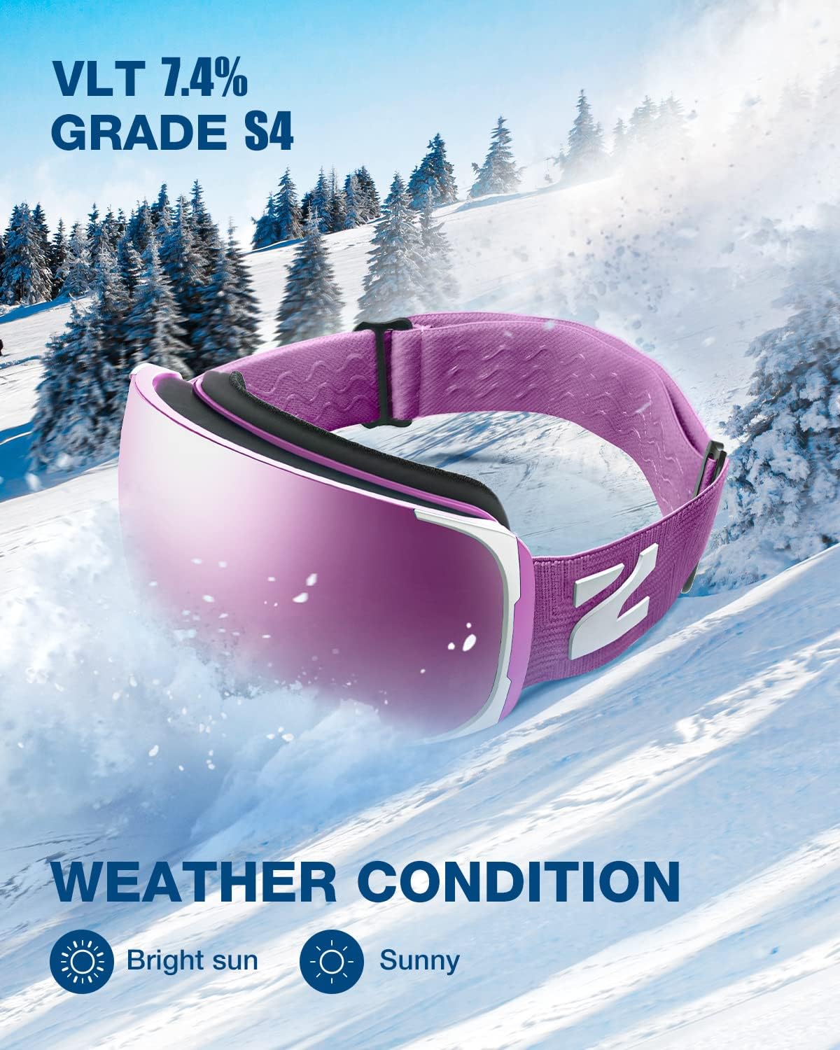 ZIONOR Ski Goggles, Z1 Zipon HD Lens Snow Snowboard Goggles for Men Women Adult - Image 2