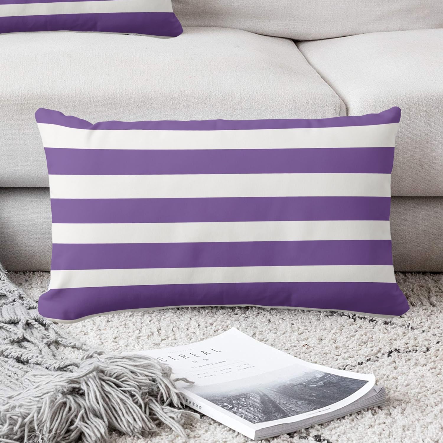 Classic Stripes Purple and White Throw Pillow Covers Modern Geometric Farmhouse Decorative Pillow Case Cover (20x30 inch,50 x 80cm)