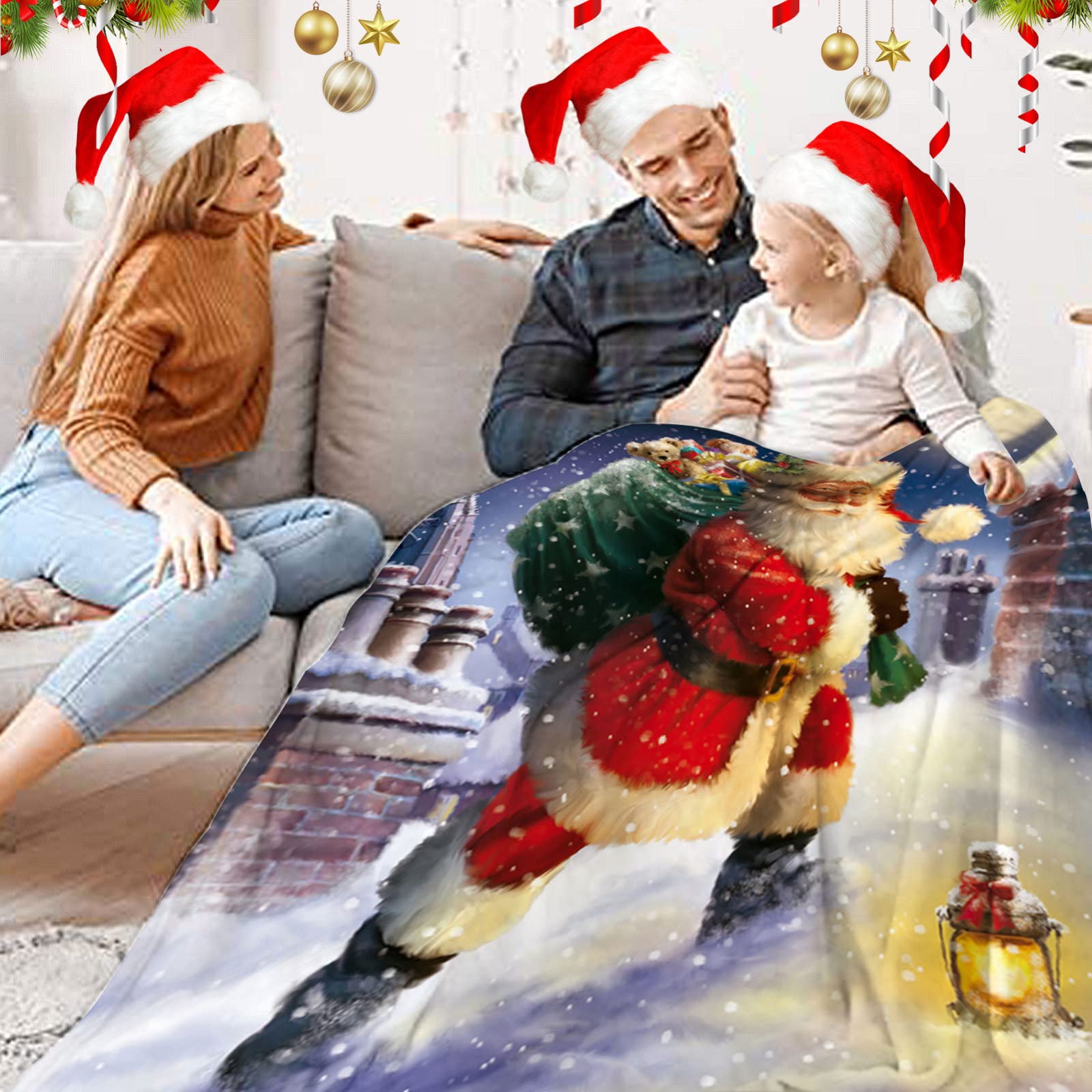 RDJSHOP Manta Navidad Feliz Navidad, Manta Navideña de Franela Santa Manta Mullida Ultra Suave y Acogedora para la Decoración del Hogar, Vacaciones de Invierno,Style1-150x220cm