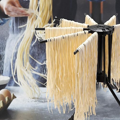 Miniatura 6 de Ourokhome Estante de secado de pasta plegable, soporte de plástico para secadora de fideos con 10 asas de barra para espaguetis frescos caseros,