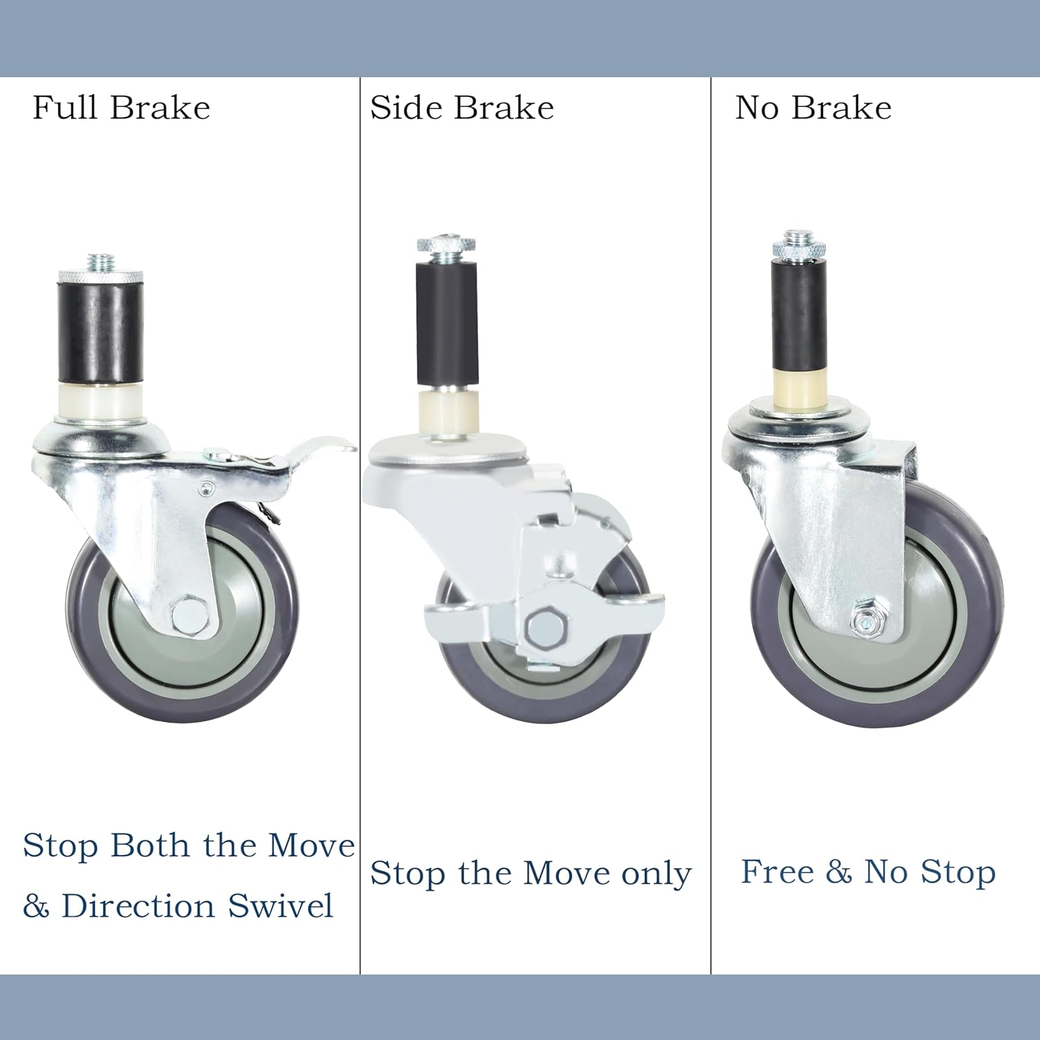 Prep Table Wheels, Expanding Casters Table Wheels Stem Casters with Brake Fit for 7/8", 1", 1-1/2" and 1-5/8" Tube Leg Adapter Work Table Caster Set of 4 (4 Inch, 7/8", No Brake)