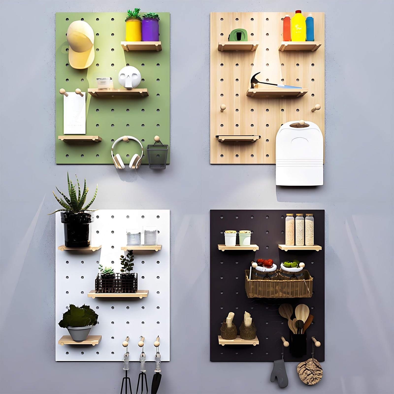 Stecktafel aus Holz, Wandmontage, Werkzeugwand für Arbeitsplatz, Geschäft, Familie, Büro, Schlafzimmer, Stabile Tragfähigkeit(Black)