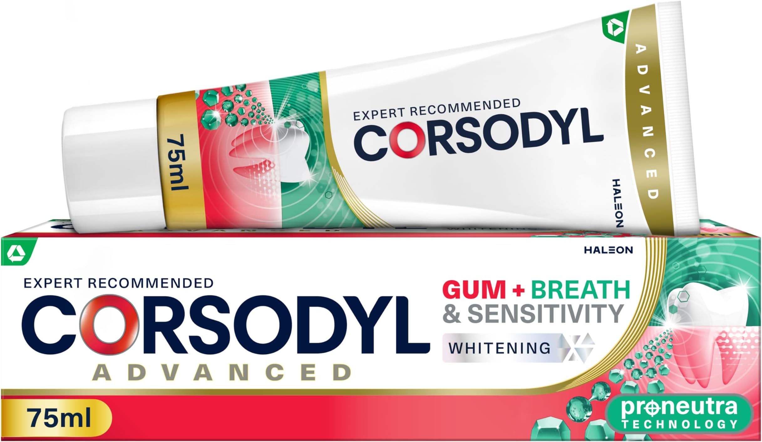 Corsodyl Toothpaste Gum+ Sensitivity Whitening Toothpaste for Gum Care & Fresh Breath, 75ml