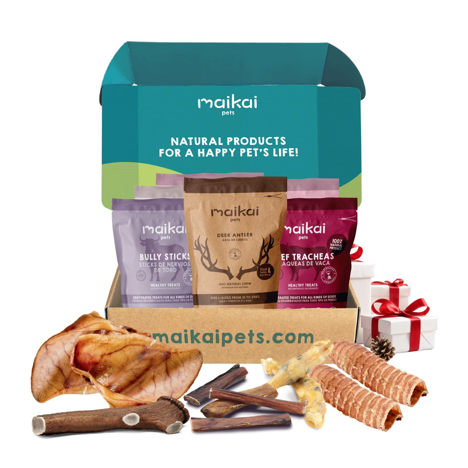 Pack De Snacks Naturales Para Perro – Asta De Ciervo, Nervio De Toro, Oreja De Cerdo Y Más, Caja Regalo
