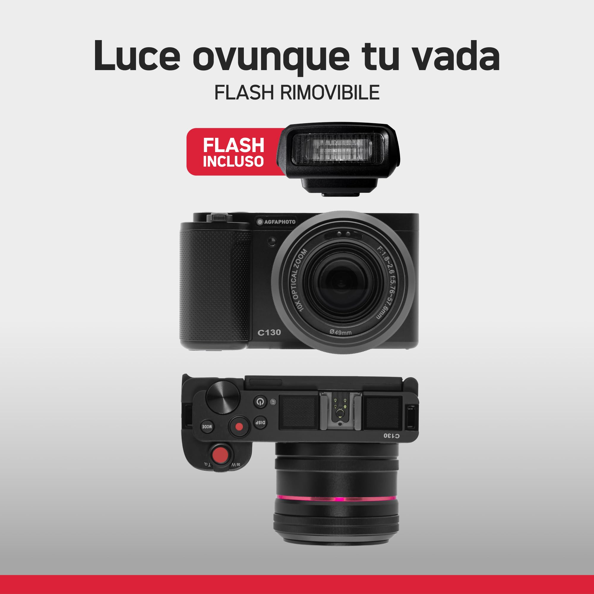 AgfaPhoto - Fotocamera Compatta - Realishot C130 - Video 4K - Zoom Ottico 10X - Schermo Orientabile 2,8" - Wi-Fi & Stabilizzazione - Ideale per Vlogging & Fotografia Creativa
