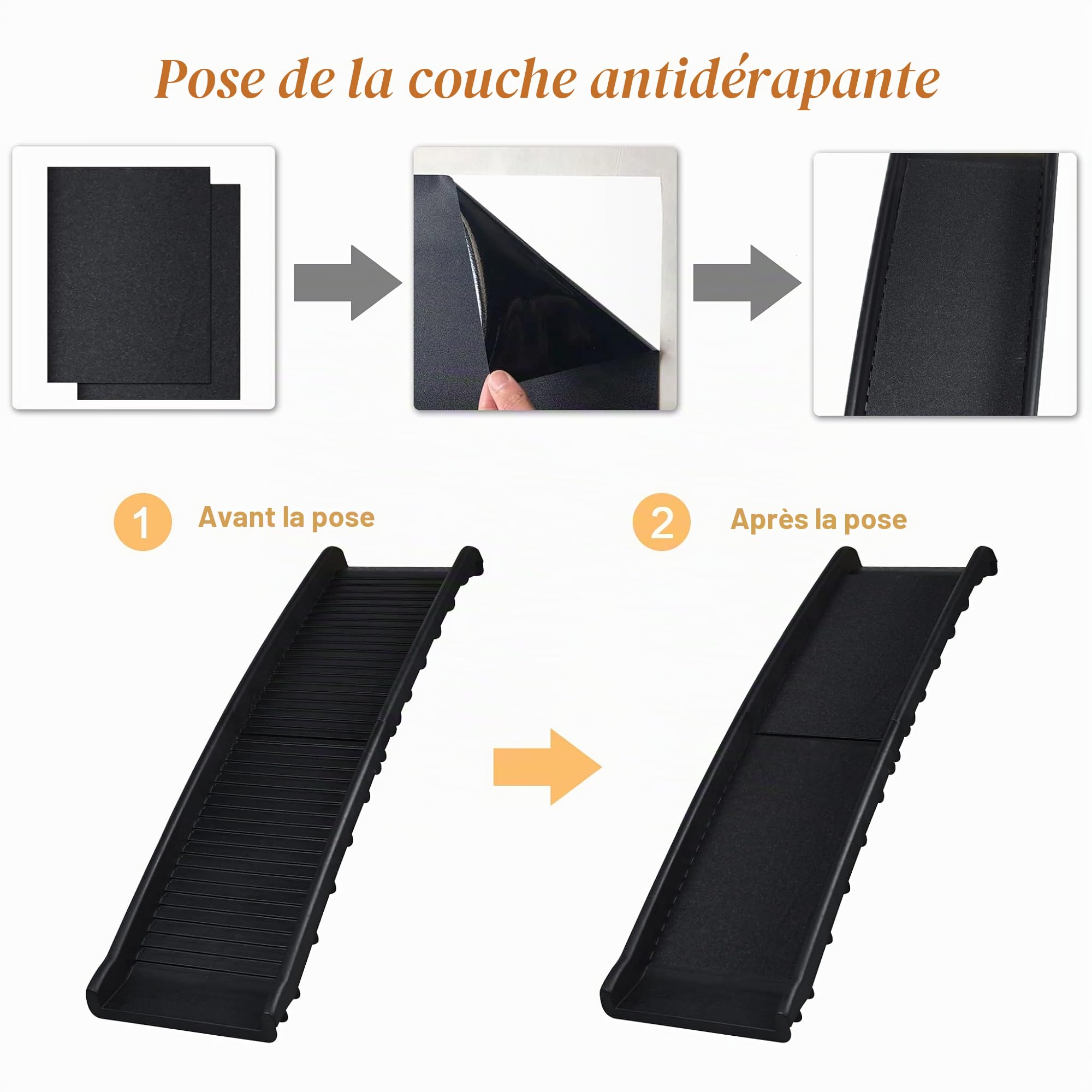 UISEBRT Rampe de coffre pliable pour chien - Rampe de coffre pour animaux de compagnie - Antidérapante et robuste - Jusqu'à 90 kg - 156 x 40 cm - Noir