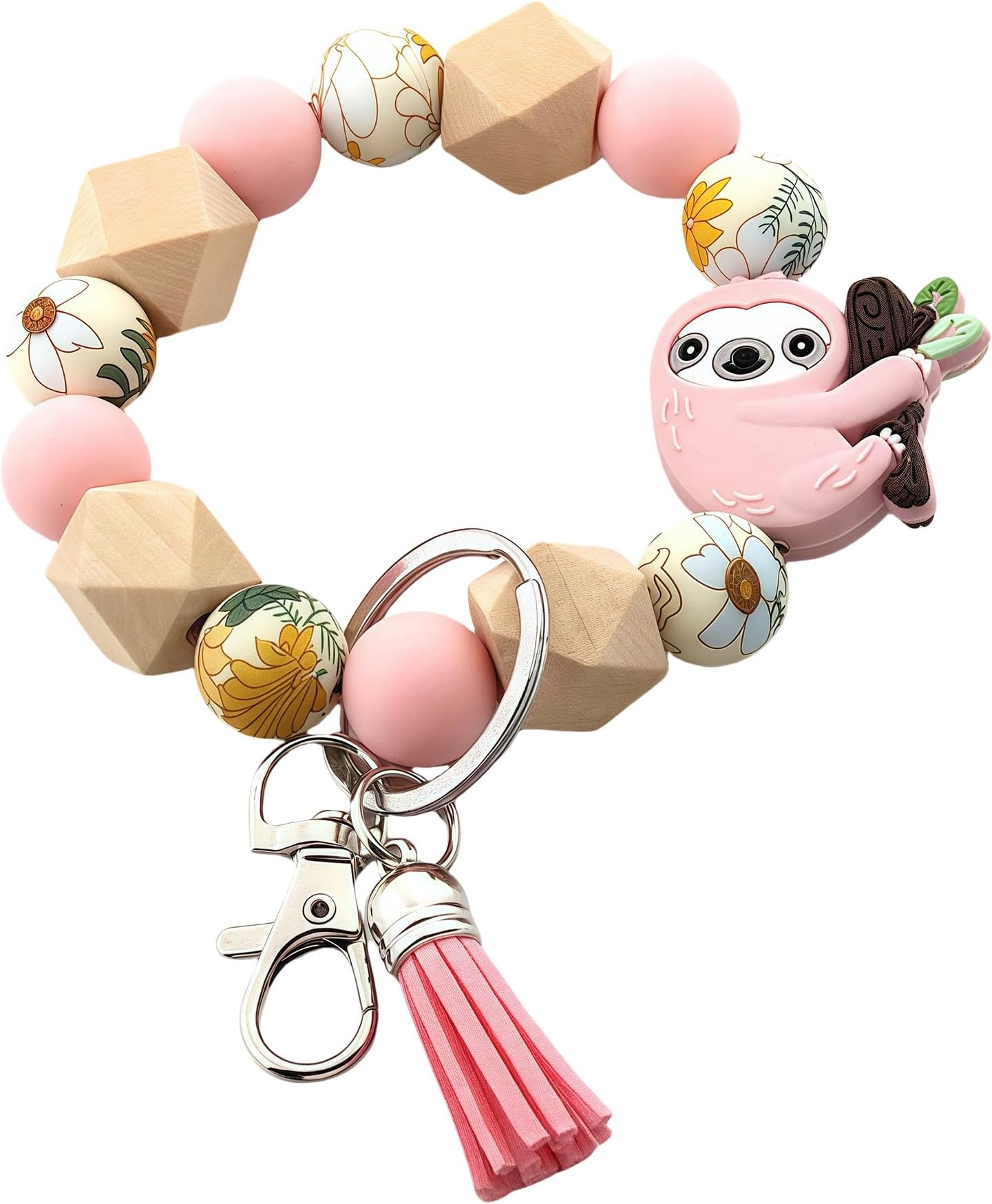 Silicone Beaded Wrist Keychain Women's Wallets Round Beads Key Wristlet Cute Tassels Bracelet for Car Purse Charms