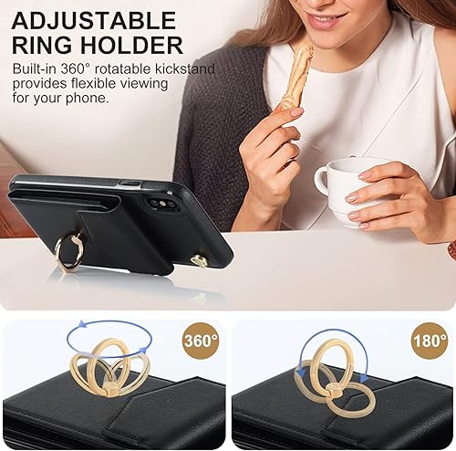 Miniatura 10 de Asuwish Funda de teléfono para iPhone Xs Max con protector de pantalla de vidrio templado y anillo RFID, soporte para tarjeta de crédito, accesorios