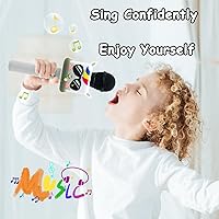 Vista 6 de Micrófono de karaoke para niños y niñas, máquina de micrófono de juguete inalámbrico con 4 cambios de sonido, regalo de canto de mano, para Navidad