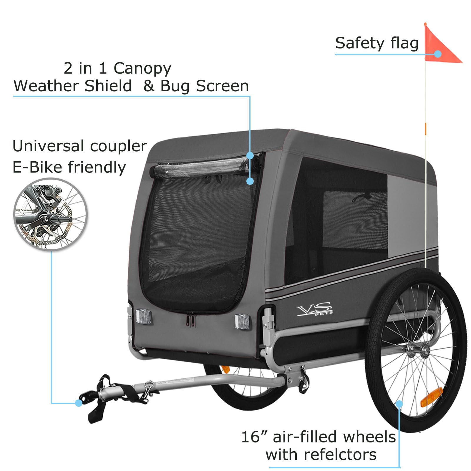 Tiggo VS Pets L Remorque de vélo pour chien - Volume : environ 270 l - Pour chiens de taille moyenne et grande jusqu'à 35 kg - Pliable