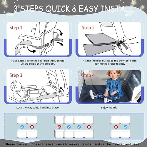 Miniatura 7 de Cama de avión para niños pequeños, extensor de asiento de avión suave para niños, artículos esenciales de viaje en avión para bebés, color negro