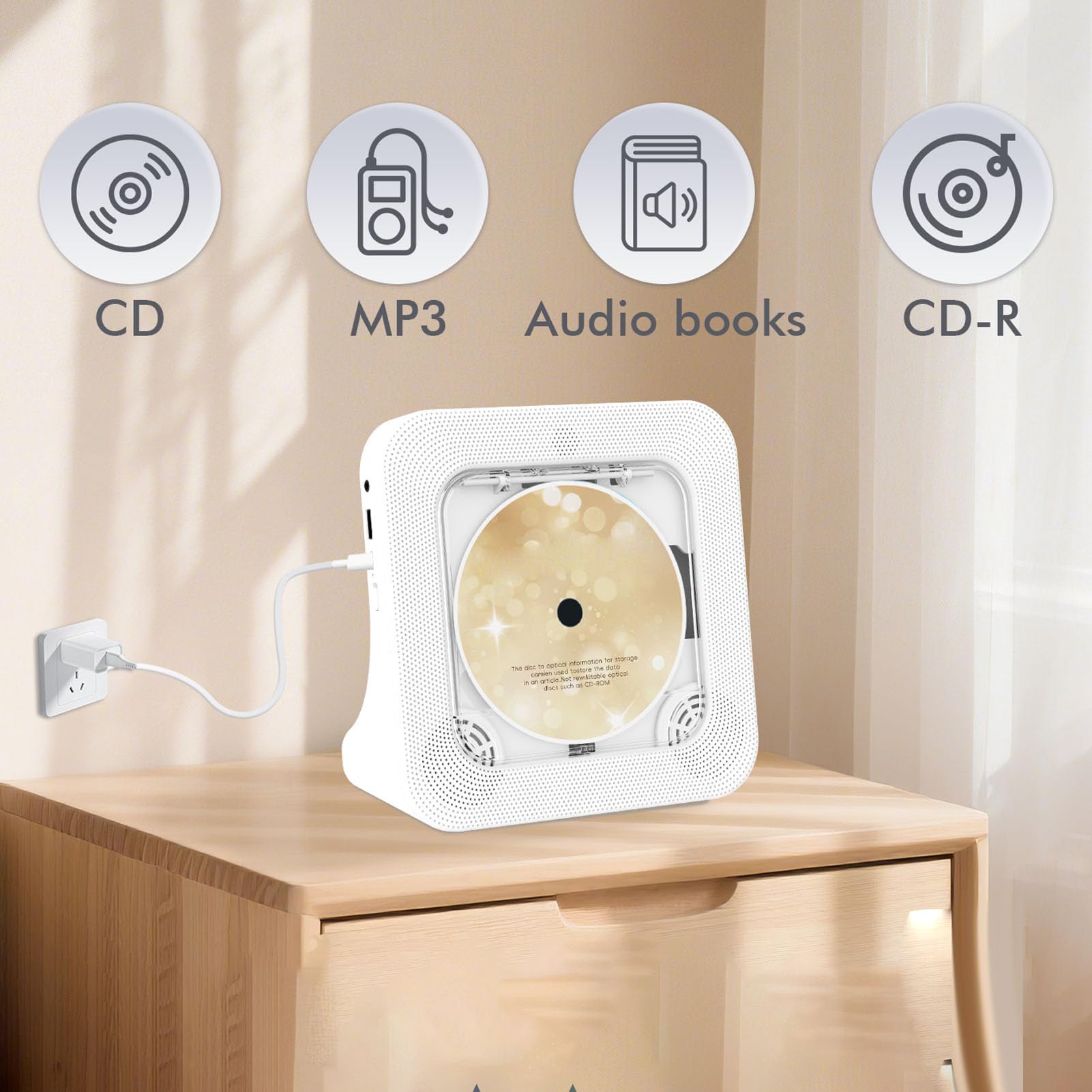 Fockety Lettore CD Portatile, Lettore Musicale CD Desktop con Telecomando e Display LED per Uso Domestico con 5.3 e Supporto di Formati Multipli