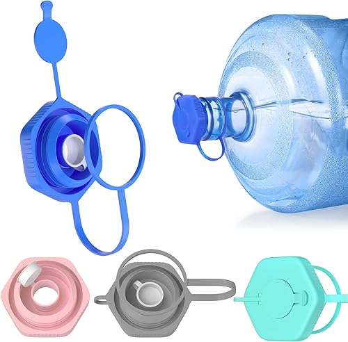 Feolaviy 4 tapas de botella de agua de 5 galones de silicona, reutilizables, con mango ergonómico para botella de agua, tapas de repuesto