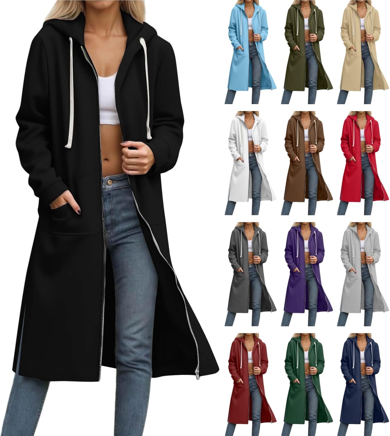 Long Hoodies for Women Zip Up Hooded Sweatshirt Casual Long Sleeve Fleece Jacket Side Split Hoodie with Pockets 2025 Long Hoodies for Women Zip Up Hooded Sweatshirt Casual Long Sleeve Fleece Jacket Side Split Hoodie with Pockets 2025