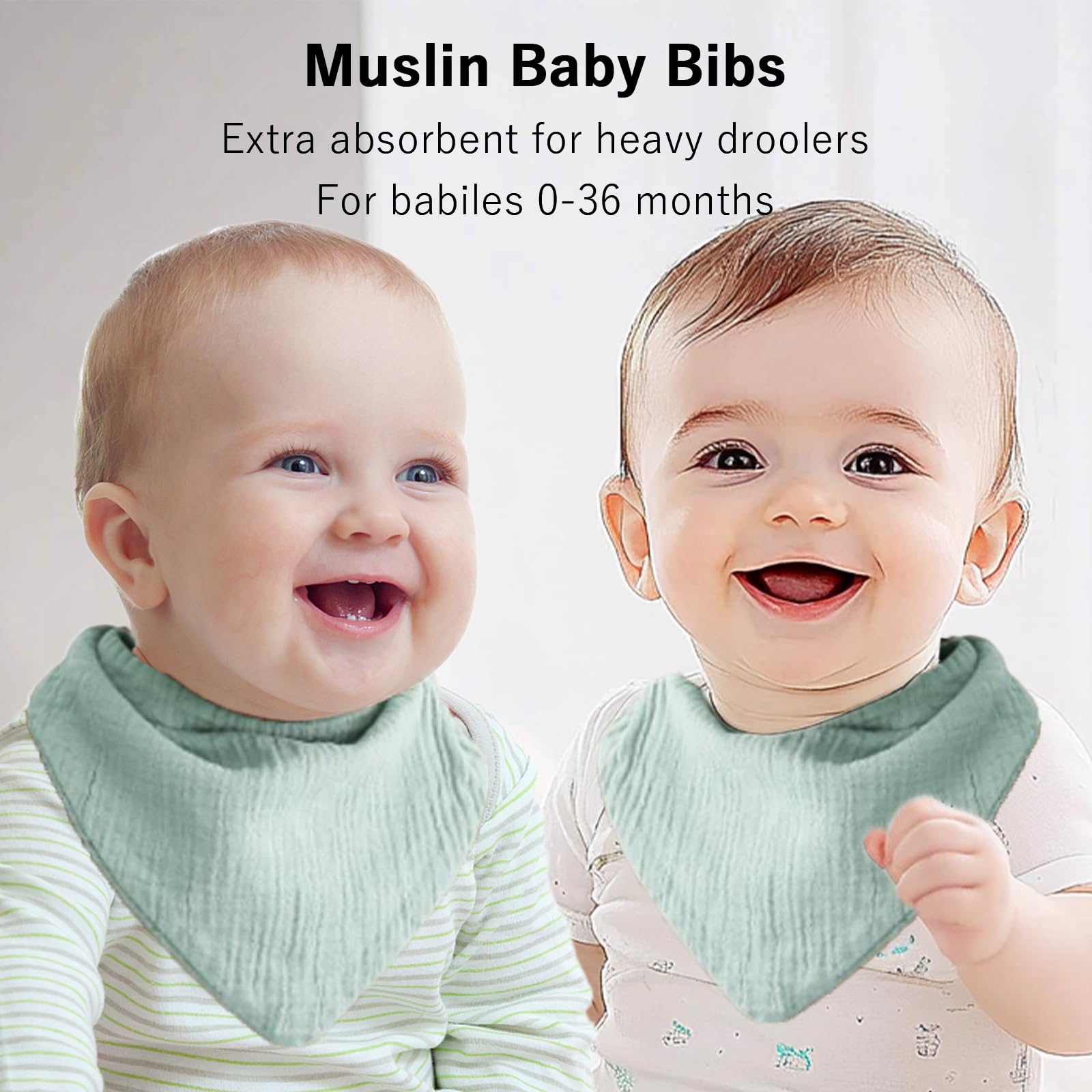 Magiduck Muslin Bandana Bib 8 Pack Baby Bandana Drool Bibs 100% Cotton for Unisex Boys and Girls, Soft Absorbent Set for Teething and Drooling, Infant 0-36 Months
