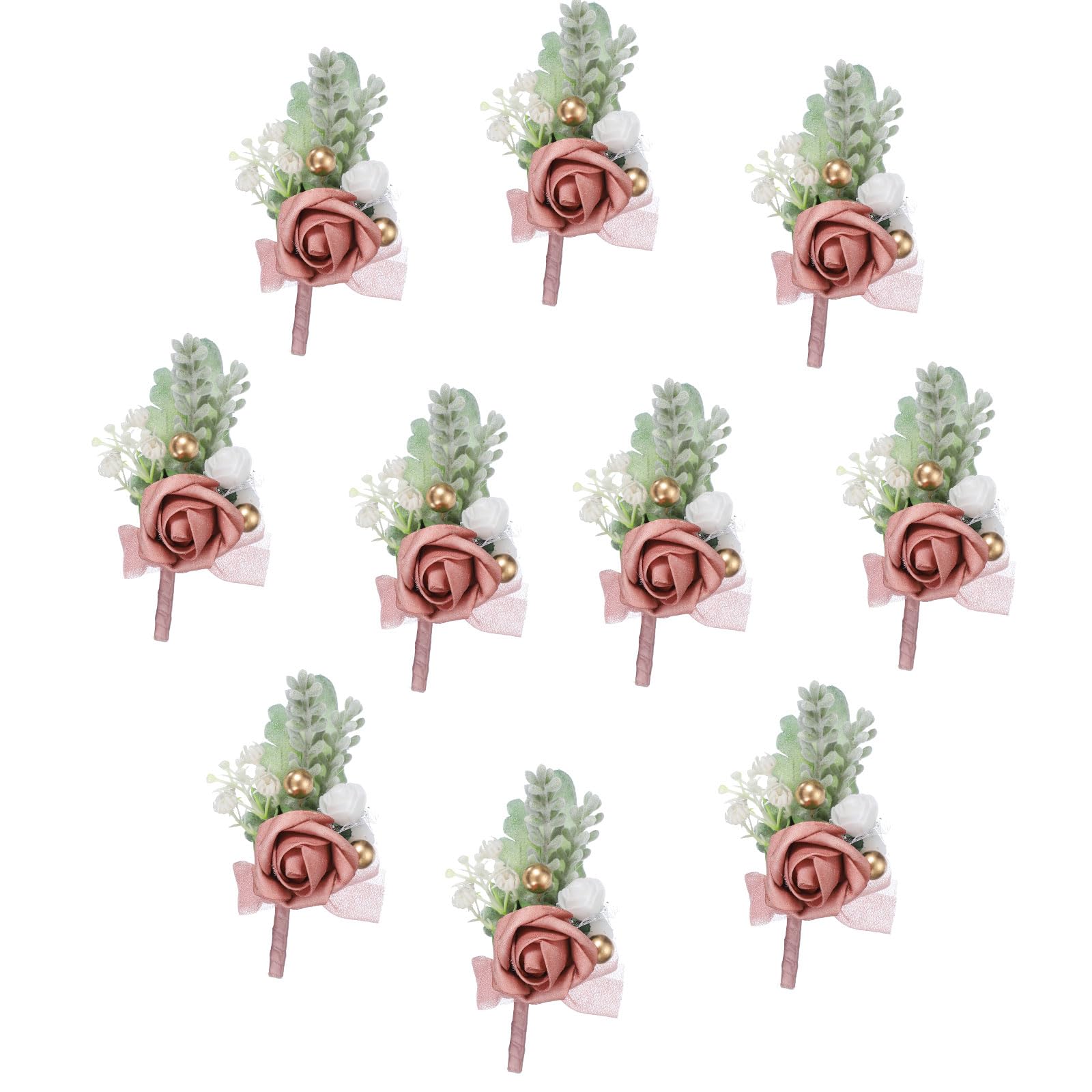 QUARKZMAN 10Stück Champagner Für Herren Mit Boutonnières Nadeln Schaumrose | Künstliche Blumen Buttonholes Ansteckblumen, Für Hochzeit Braut Bräutigam Zeremonie Jubiläum Formelle, Boutonnières