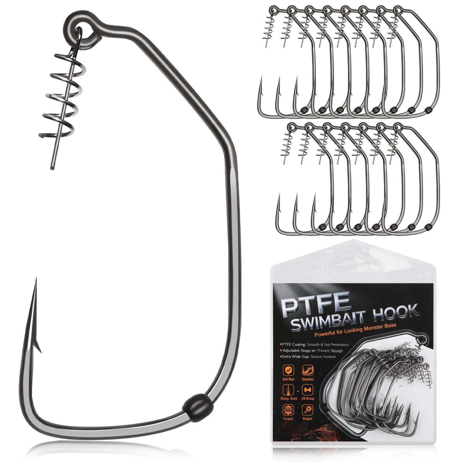 Dovesun PTFE Weedless Swimbait Fishing Hooks for Bass Saltwater 15pcs