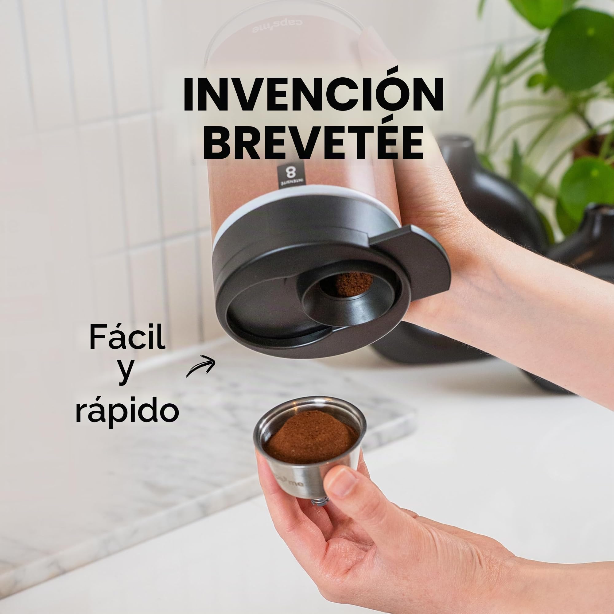 CAPS ME - Kit de cápsula recargable compatible con Nescafé Dolce Gusto (1 Agitador + 1 Dosificador reutilizable de acero inoxidable con extractor de cápsulas integrado) - Económico y ecológico Fácil