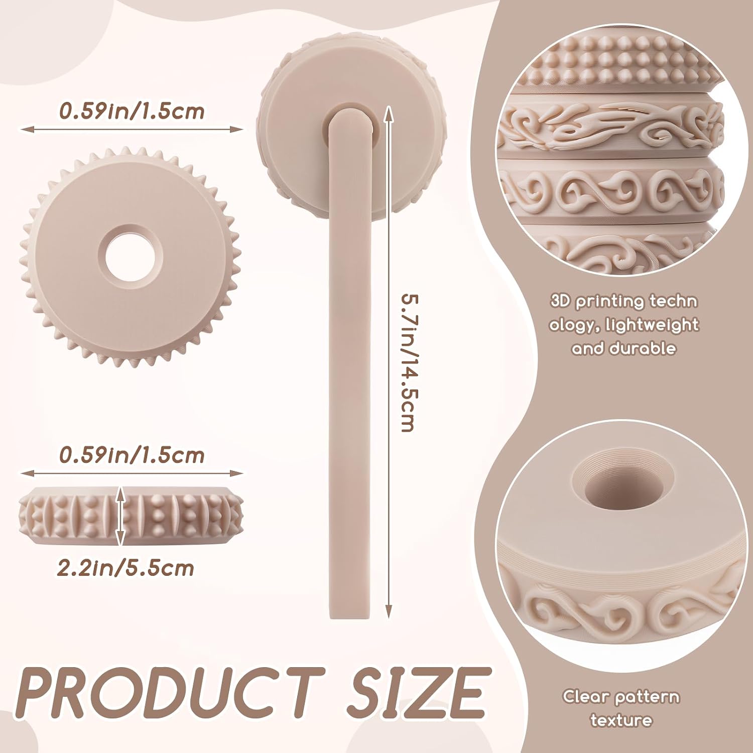 AceOrbit 6pcs Clay Texture Rollers, Clay Roller with Handle, 6 Patterns Texture for Modeling, Painting & Glaze Design Handle Pottery Tools Set