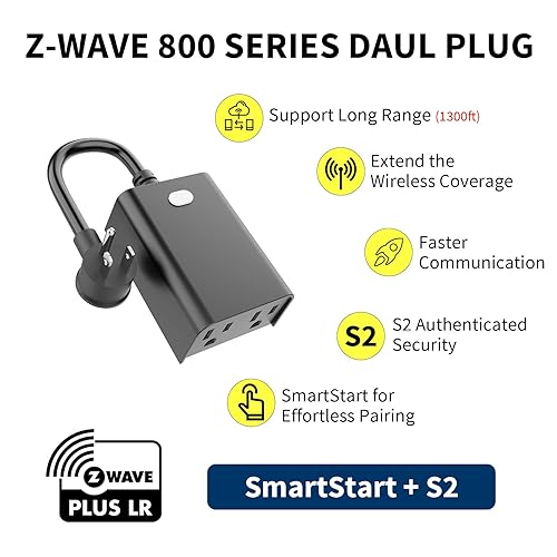 Miniatura 2 de Minoston Enchufe inteligente Zwave serie 800, enchufe inteligente Zwave para exteriores con 2 salidas individuales, salida inteligente Z-Wave