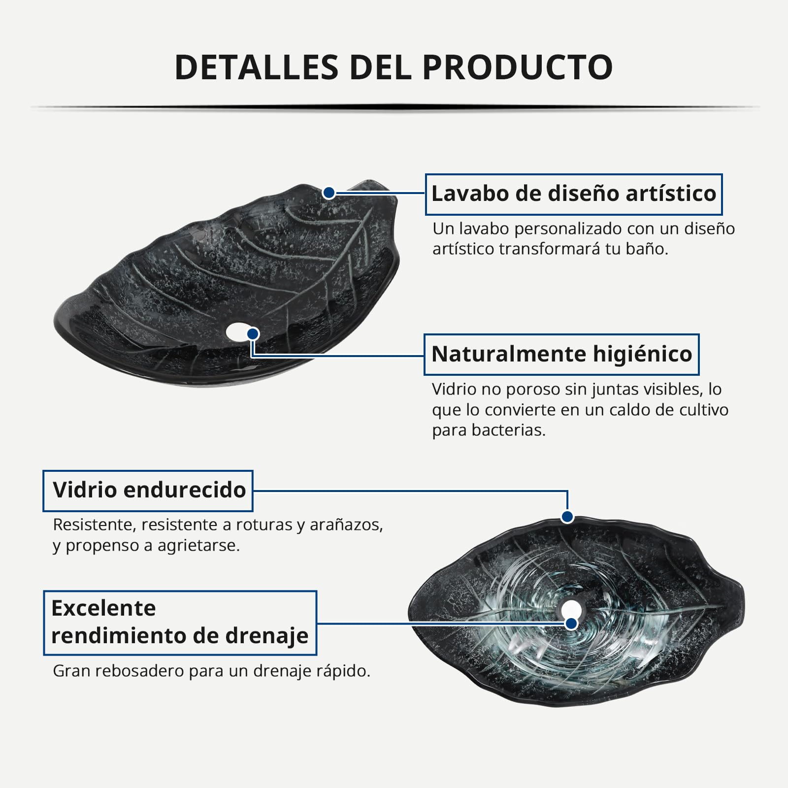YU YUSING Lavabo Sobre Encimera con Grifo, Lavabo Baño de Cristal 56x34x17 cm, Lavabos de Lujo para Baño, Cocina, Aseo de Invitados, Tocador, Moderno Gris Plata, Forma de Hoja