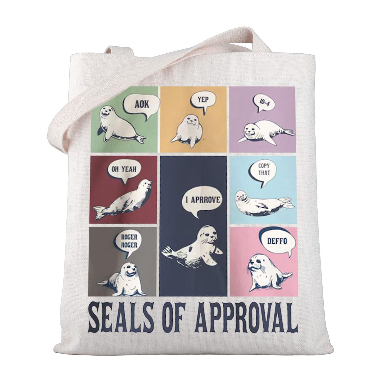 Seals Of Approval Canvas Tote Bag Seals Animal Lover Reusable Grocery Bags Ocean Animal Themed Gifts for Women