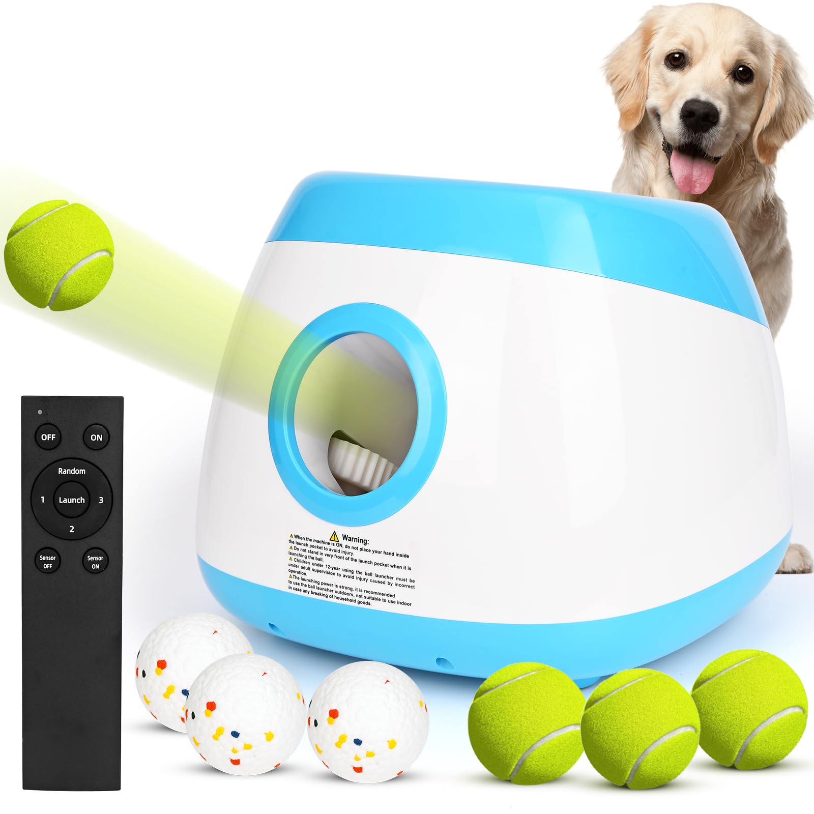 Lanceur Automatique De Balle Pour Chien Avec 6 Balles - 3 Distances (6,10,14m), Rechargeable, Intérieur/extérieur