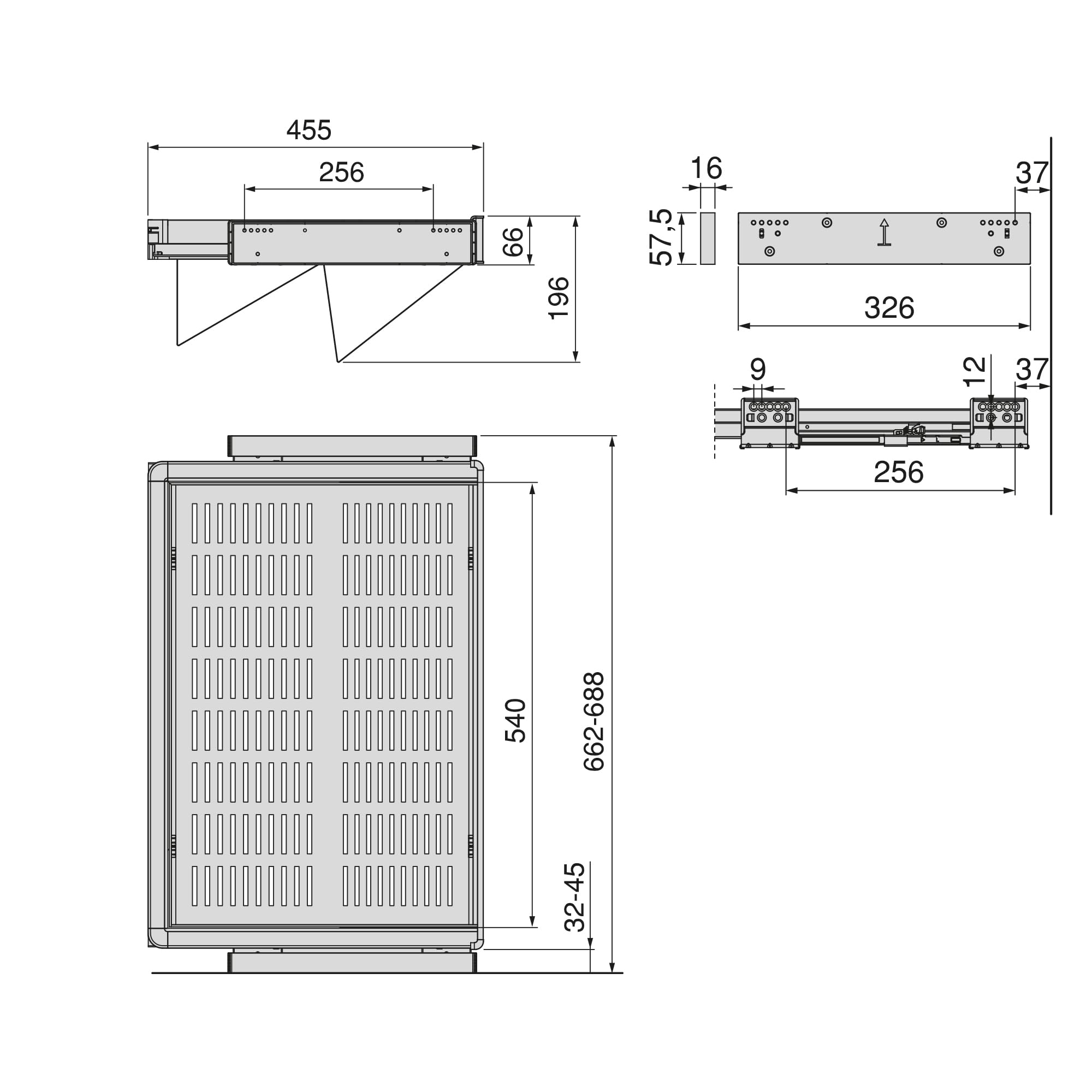 Emuca - Kit de cajón zapatero extraíble para armarios Quartz, regulable, módulo 700mm, Acero, aluminio y plástico, Titanio