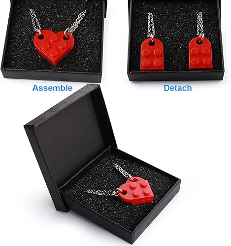 Miniatura 4 de Collar de corazón a juego de ladrillos para parejas, novio, novia, amistad, BFF de 2 piezas, juego de llaveros de joyería con colgante compatible