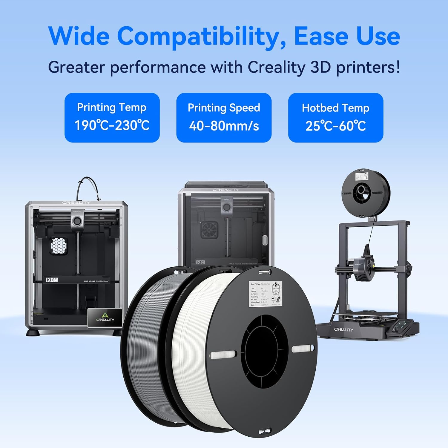 Creality PLA Filament 1.75mm Bundle 2KG, 3D Printer Filament Dimensional Accuracy +/- 0.02mm, No-Tangling Strong Bonding 3D Printing Filament, Fits for Most FDM 3D Printers(White) - Image 6