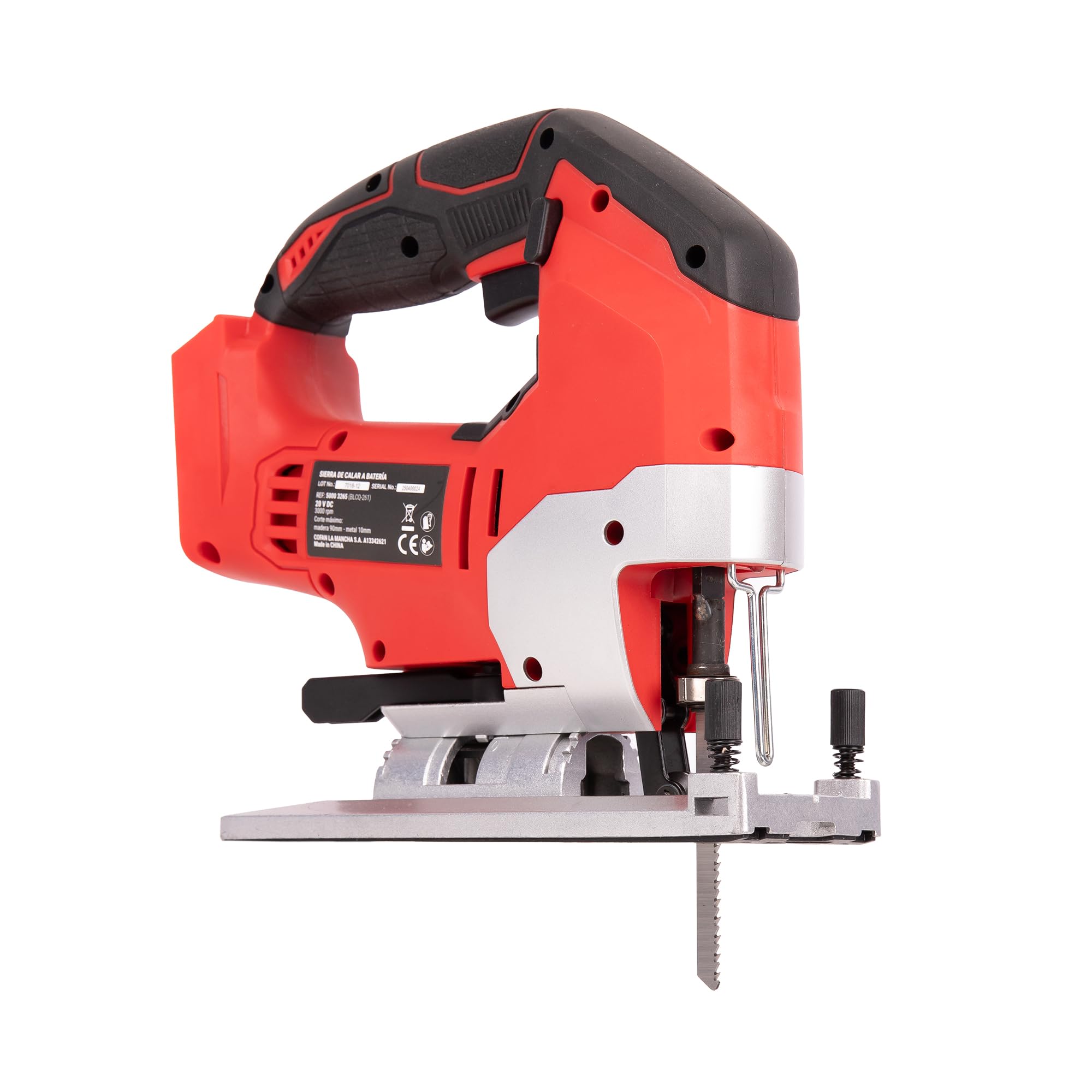 Cofan Sierra de calar a batería | Potencia: 20 V | Motor sin escobillas | Velocidad variable 0–3000 rpm | Acción pendular | Corte inclinado ±45° | Batería y cargador no incluidos