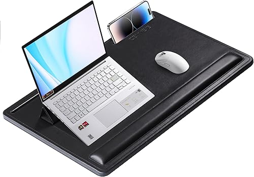 CENNBIE Escritorio de cuero con cojín de espuma viscoelástica de 24 x 16 pulgadas, bandeja portátil ajustable para laptop que se adapta a portátiles