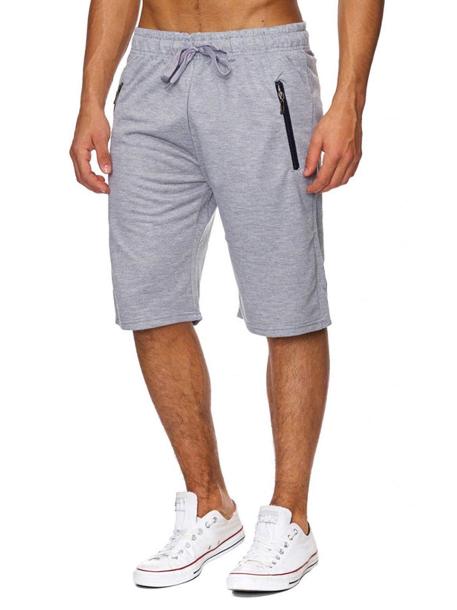 Men Drawstring Elastic Waist Lounge Workout Short Pants Sweat Joggers Shorts with Zipper Pockets