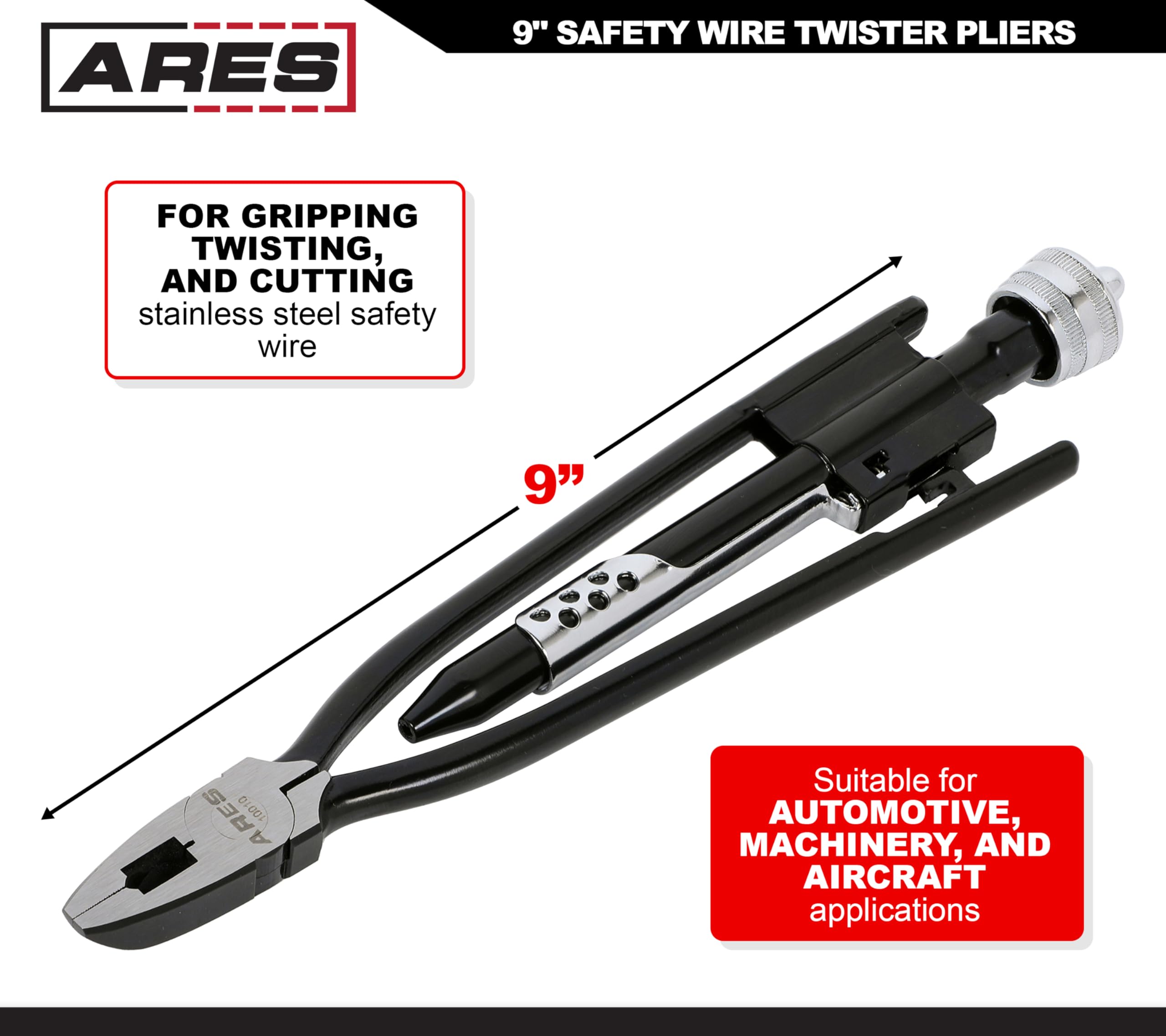 ARES 10010 9-In Safety Wire Twister Pliers - Grips, Twists & Cuts