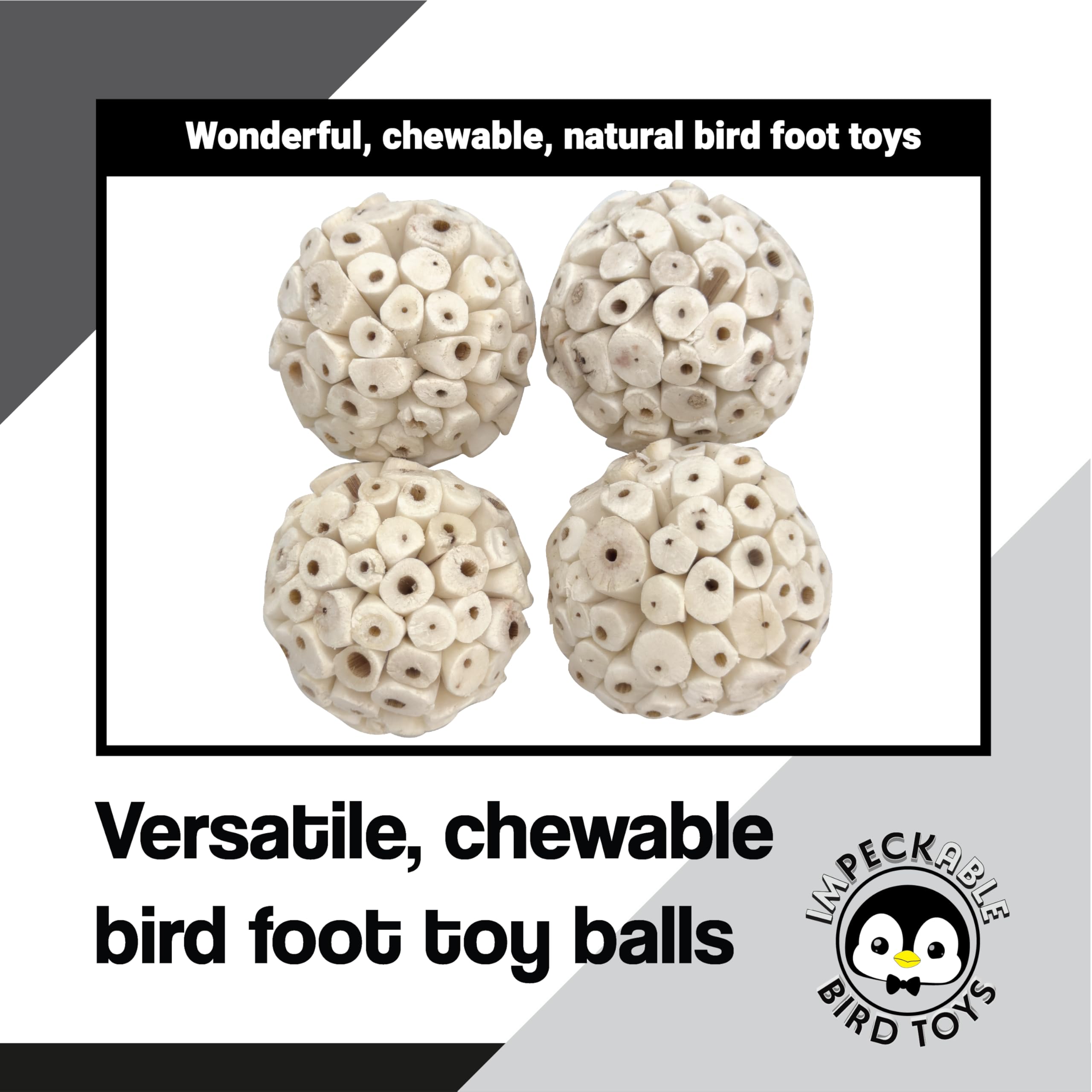 9001 Pk4 3.2 Inch Handmade Sola Wood Balls - Natural Bird Toys for Cage - Soft Shreddable Chewing Foot Toys for Cockatiel, Parakeet, Parrot & Conure - Safe Foraging Birdcage Accessories & DIY Parts - image 4