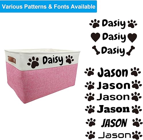 Dog Toy Basket Collapsible Dog Toy Box with Handles Foldable Dog Toy Bin for Pet Toys,Accessories(Personalized,L:17"L x 13"W x 10"H)